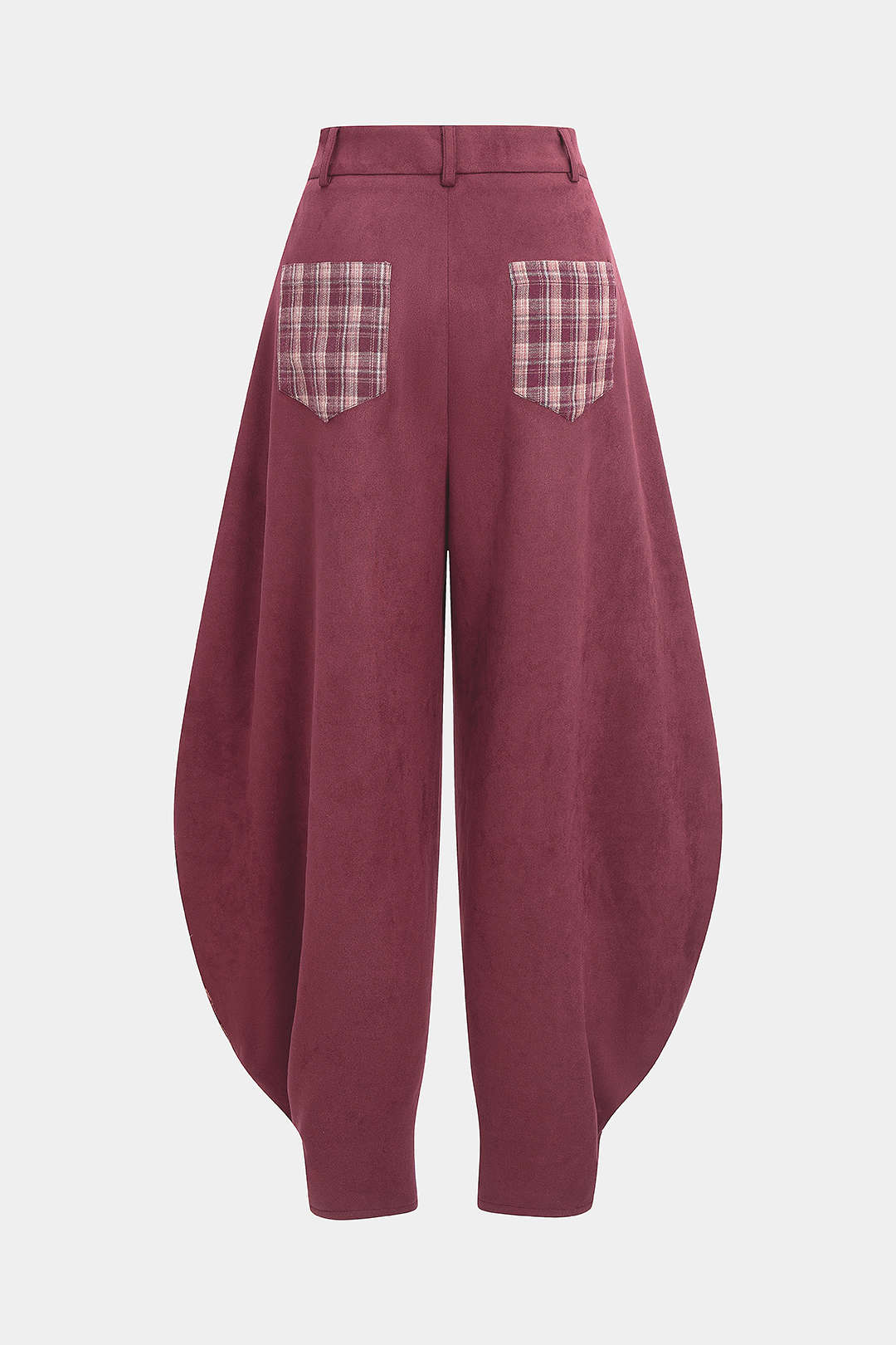 Plaid Print Suede Patchwork Pants - Image 2