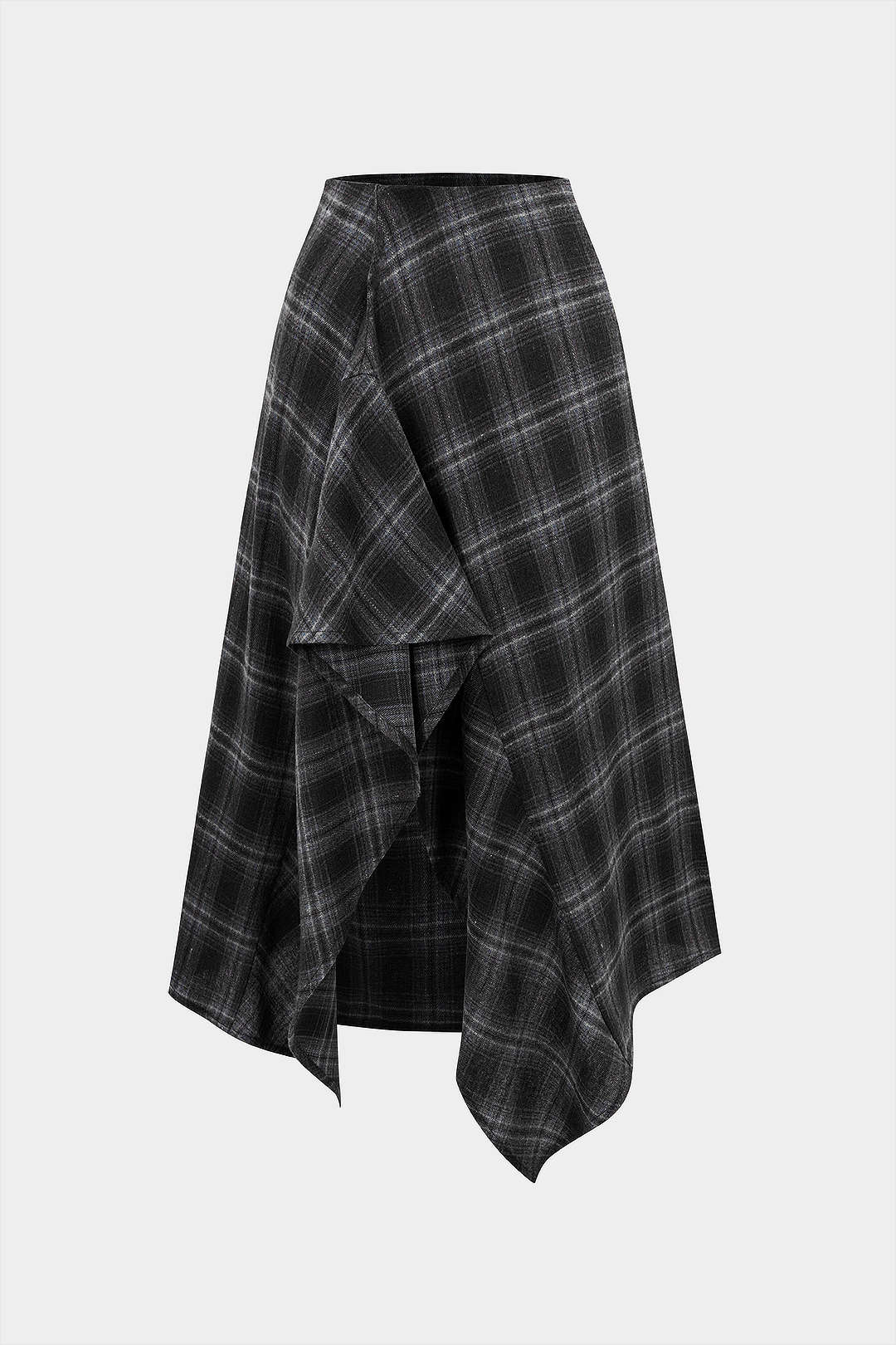 Plaid Print Asymmetrical Ruched Split Skirt - Image 5