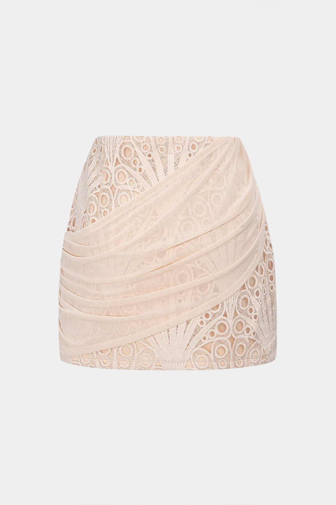 Lace Patchwork Asymmetrical Ruched Skirt - Image 2