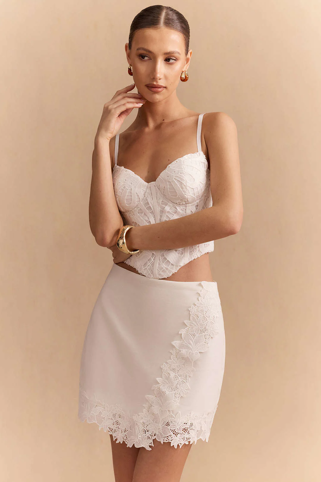 Linen Lace Trim Asymmetrical Skirt - Image 2
