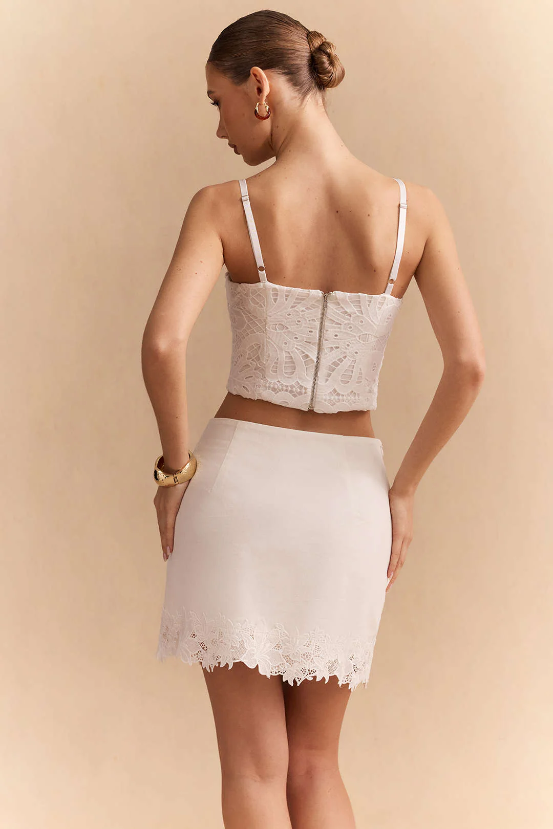 Linen Lace Trim Asymmetrical Skirt - Image 4