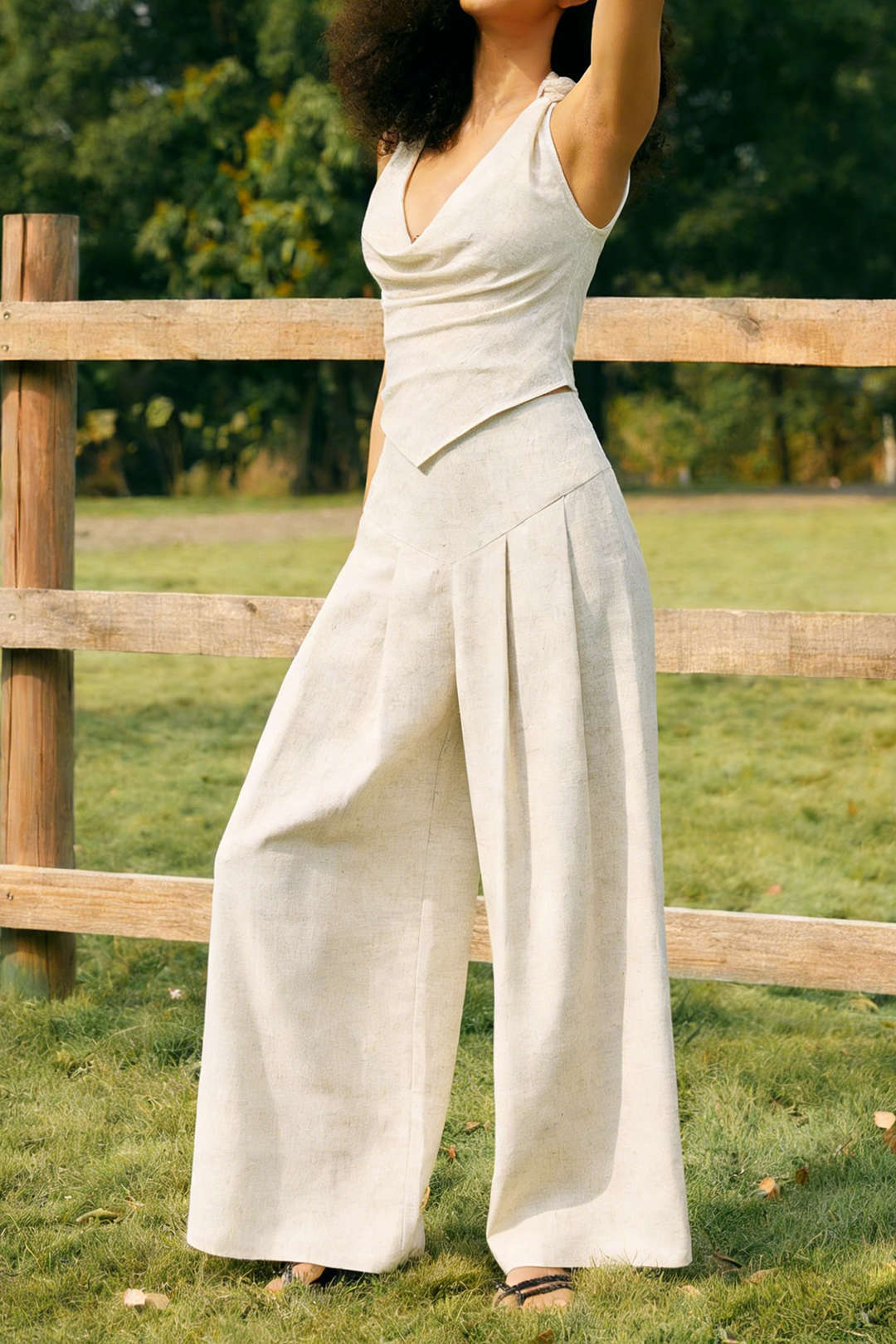 Linen High Waist Pleated Pants - Image 5