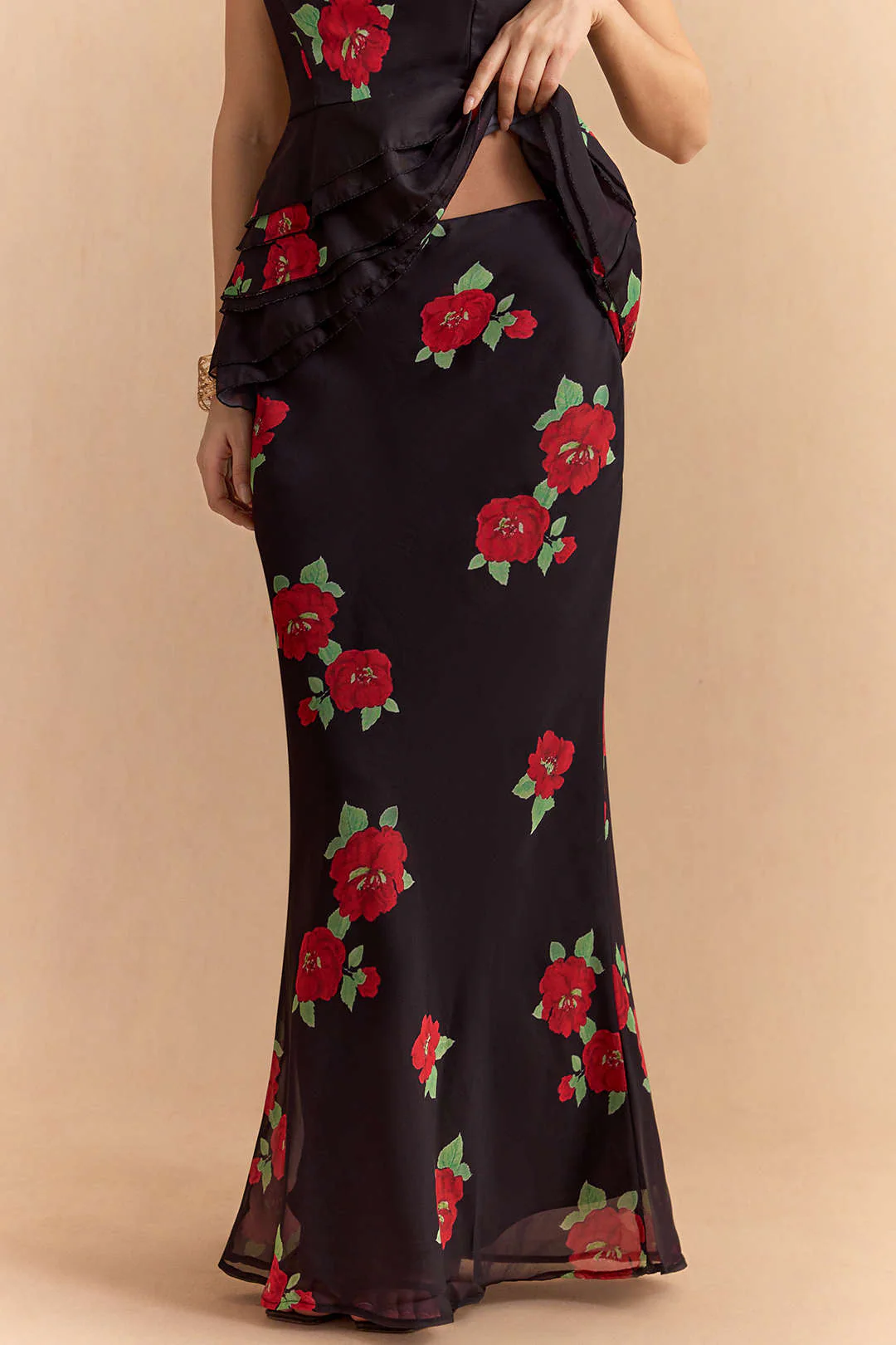Floral Print Chiffon Zipper Skirt
