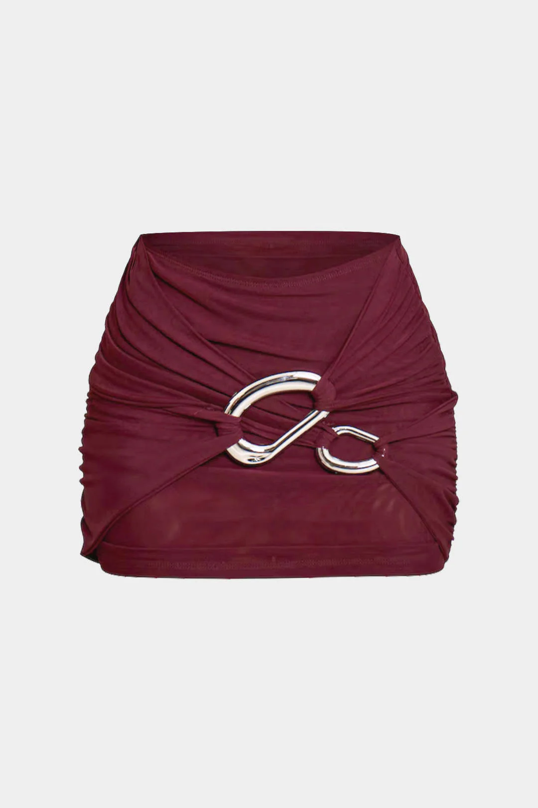 Ruched Asymmetrical Metallic Decor Mini Skirt