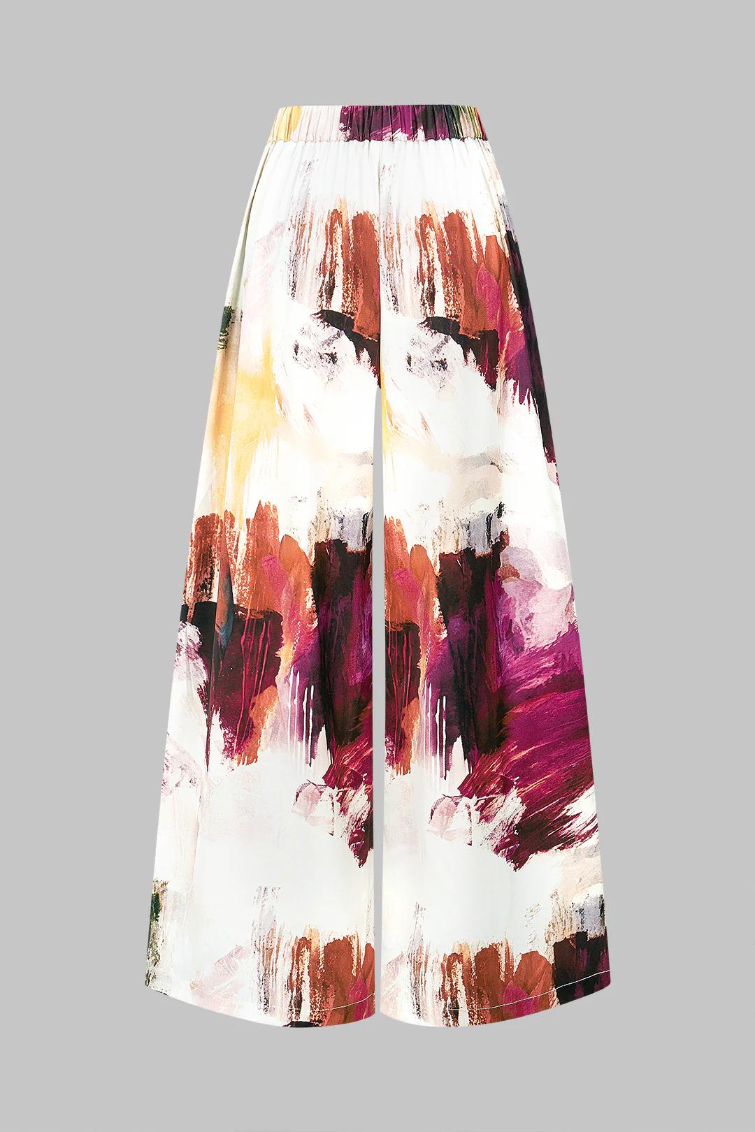 Graffiti Print Satin Shirred Waistband Wide Leg Pants - Image 2
