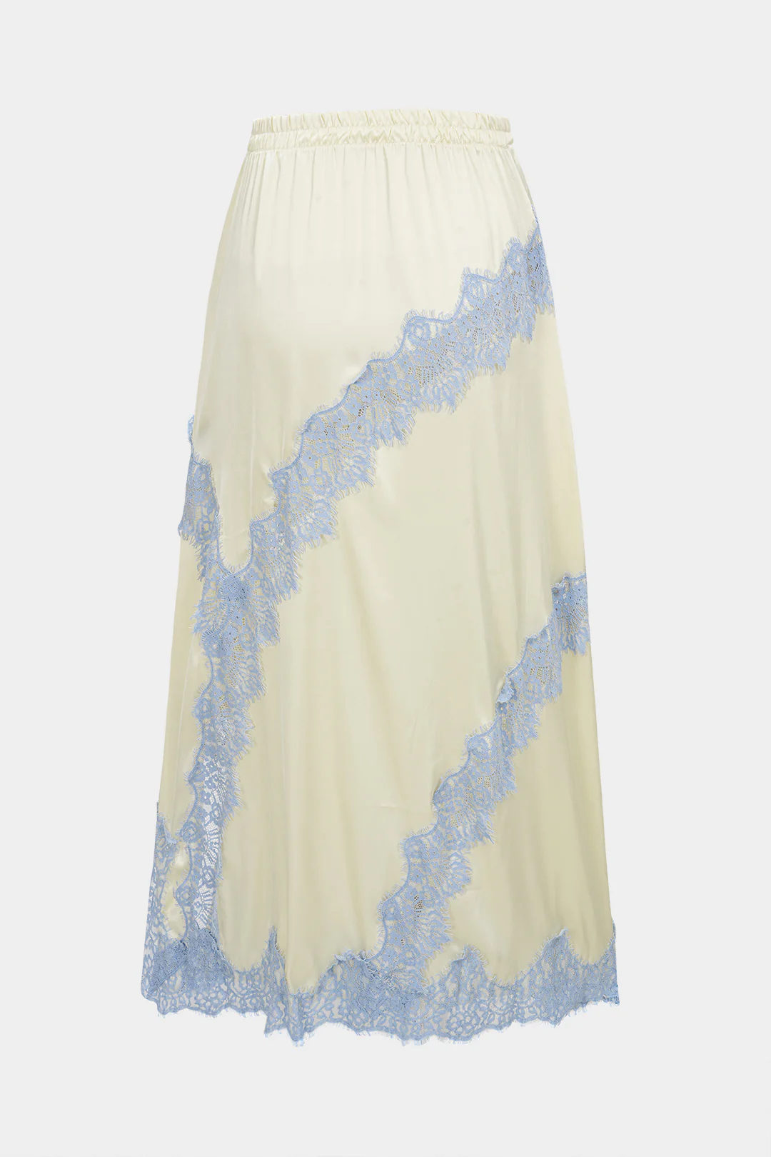 Satin Patchwork Lace Trim Shirred Waistband Skirt - Image 2