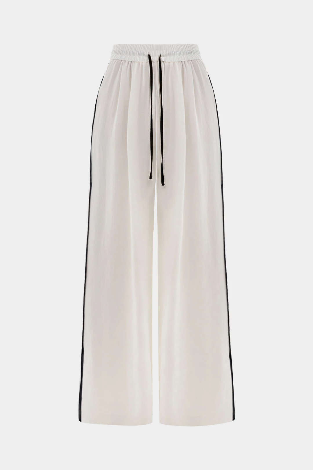 Contrast Binding Drawstring Shirred Waistband Wide Leg Pants