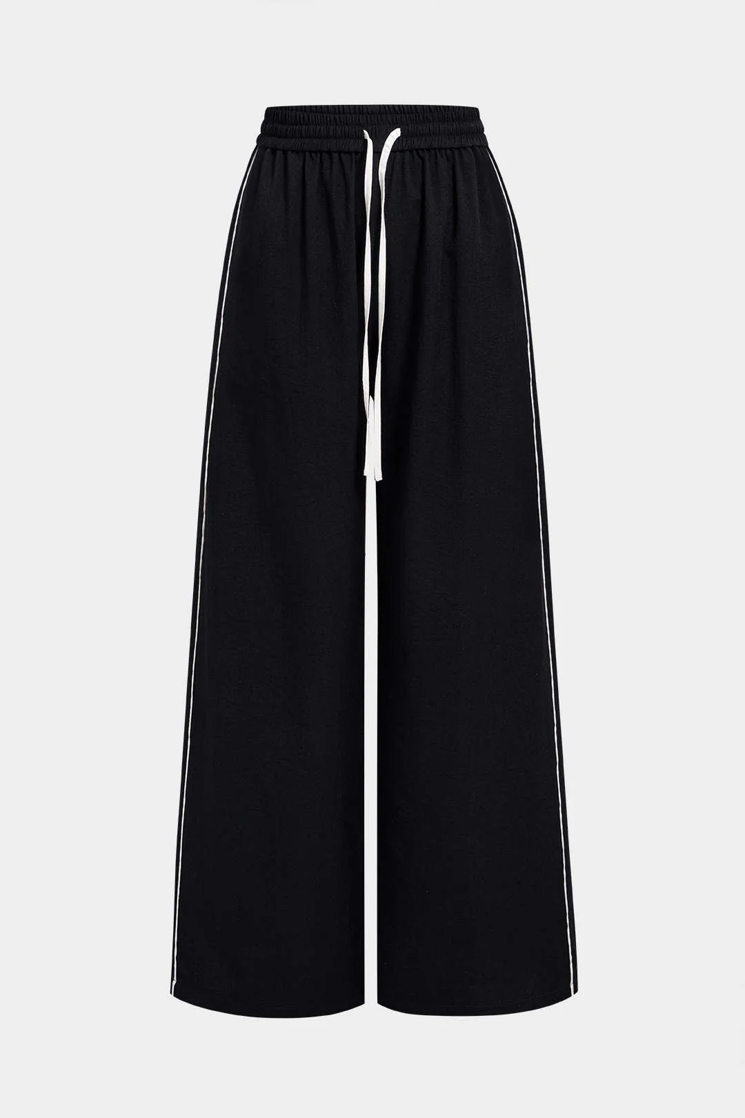 Contrast Binding Drawstring Shirred Waistband Wide Leg Pants - Image 6