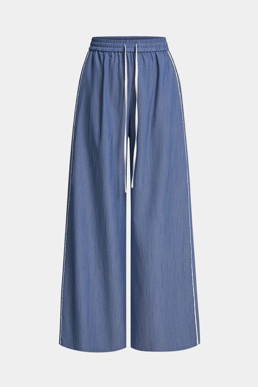 Contrast Binding Drawstring Shirred Waistband Wide Leg Pants - Image 7