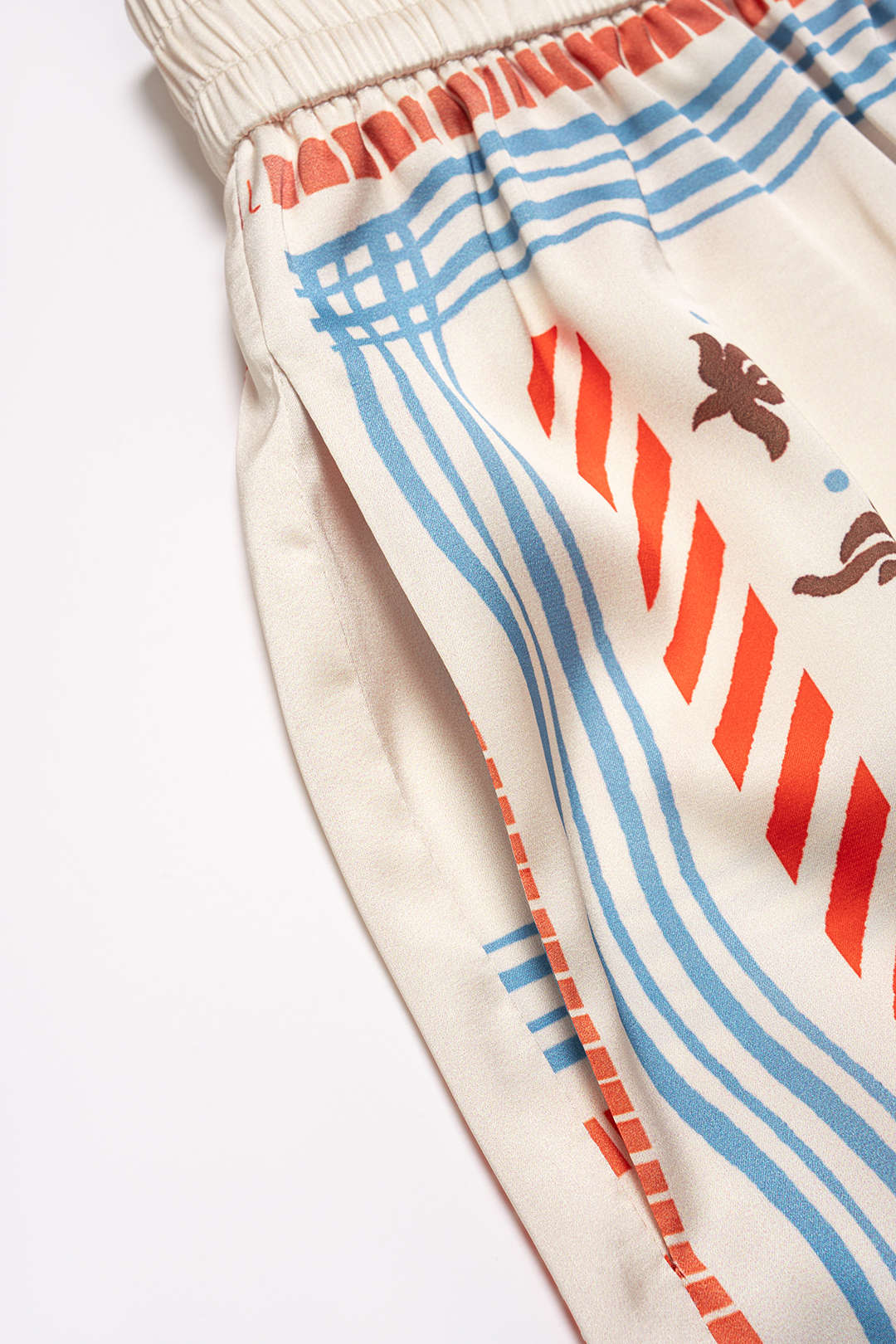Coconut Palm Stripes Print Satin Wide Leg Pants - Image 3