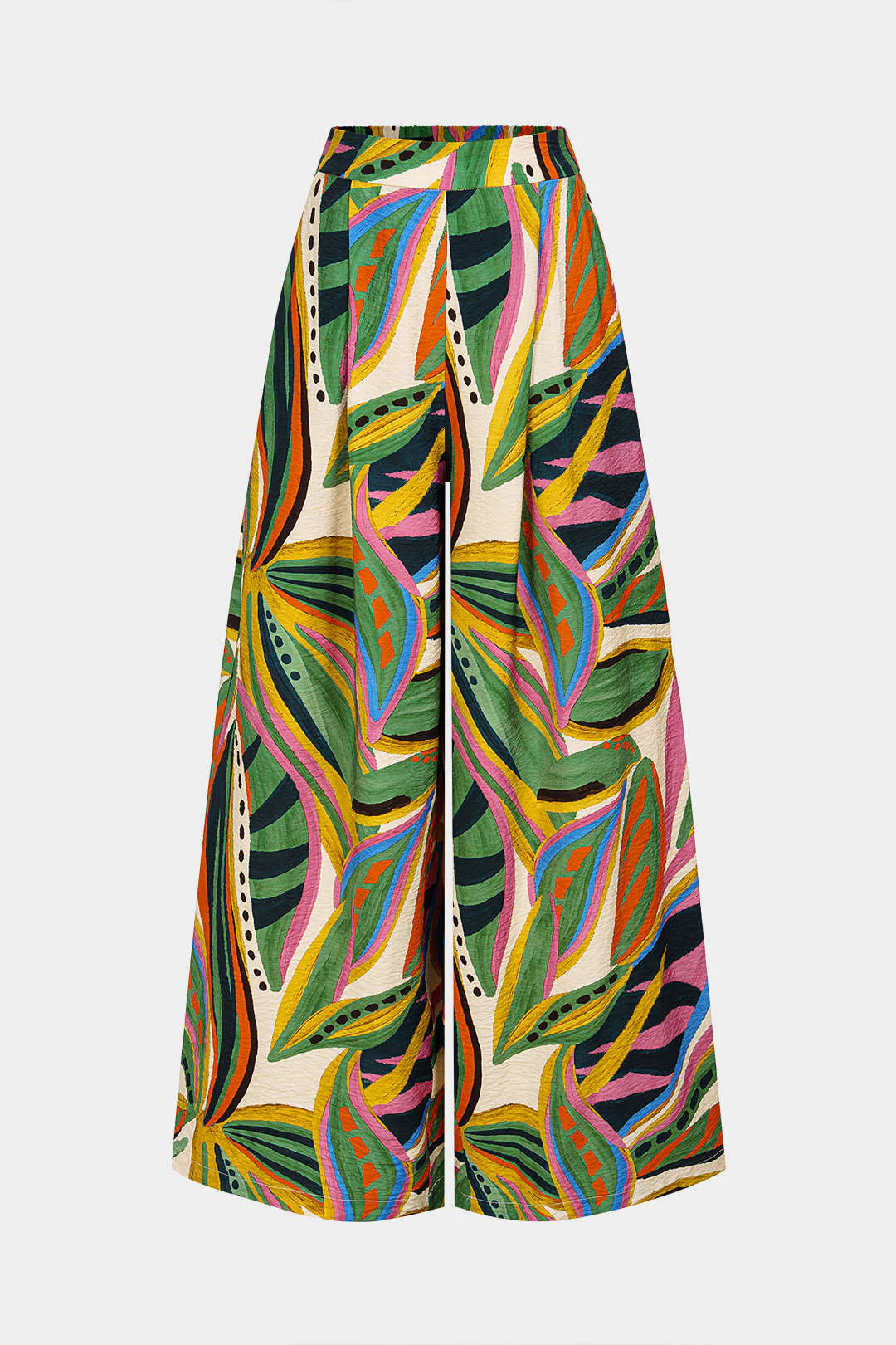 Leaves Contrast Print Wide Leg Pants