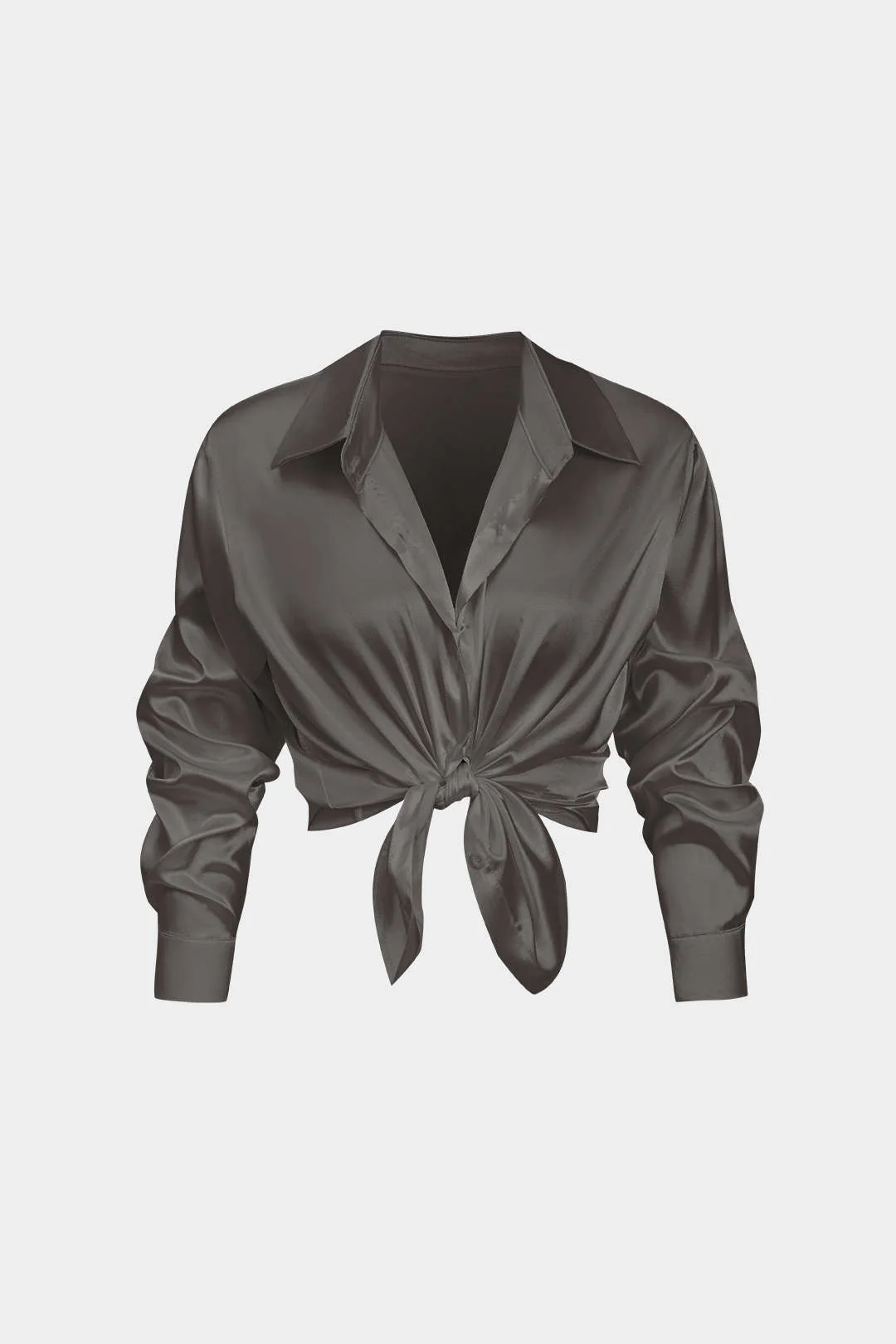 Basic Solid Satin Long-Sleeve Shirt - Image 12