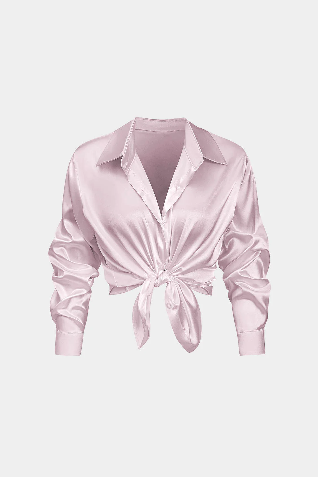 Basic Solid Satin Long-Sleeve Shirt - Image 14
