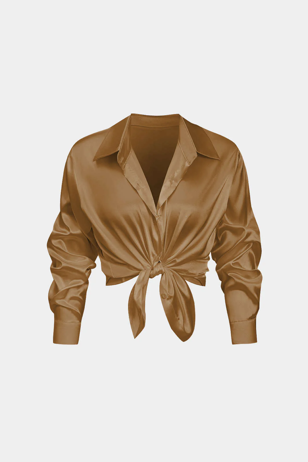 Basic Solid Satin Long-Sleeve Shirt - Image 3