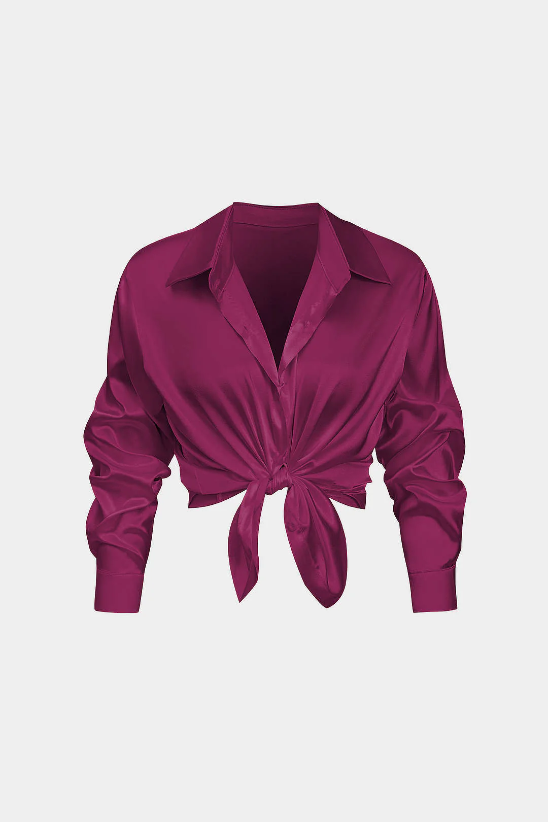 Basic Solid Satin Long-Sleeve Shirt - Image 4