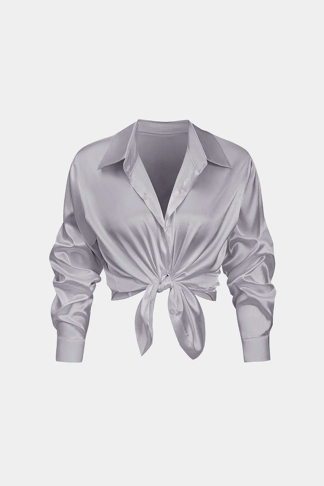 Basic Solid Satin Long-Sleeve Shirt - Image 7