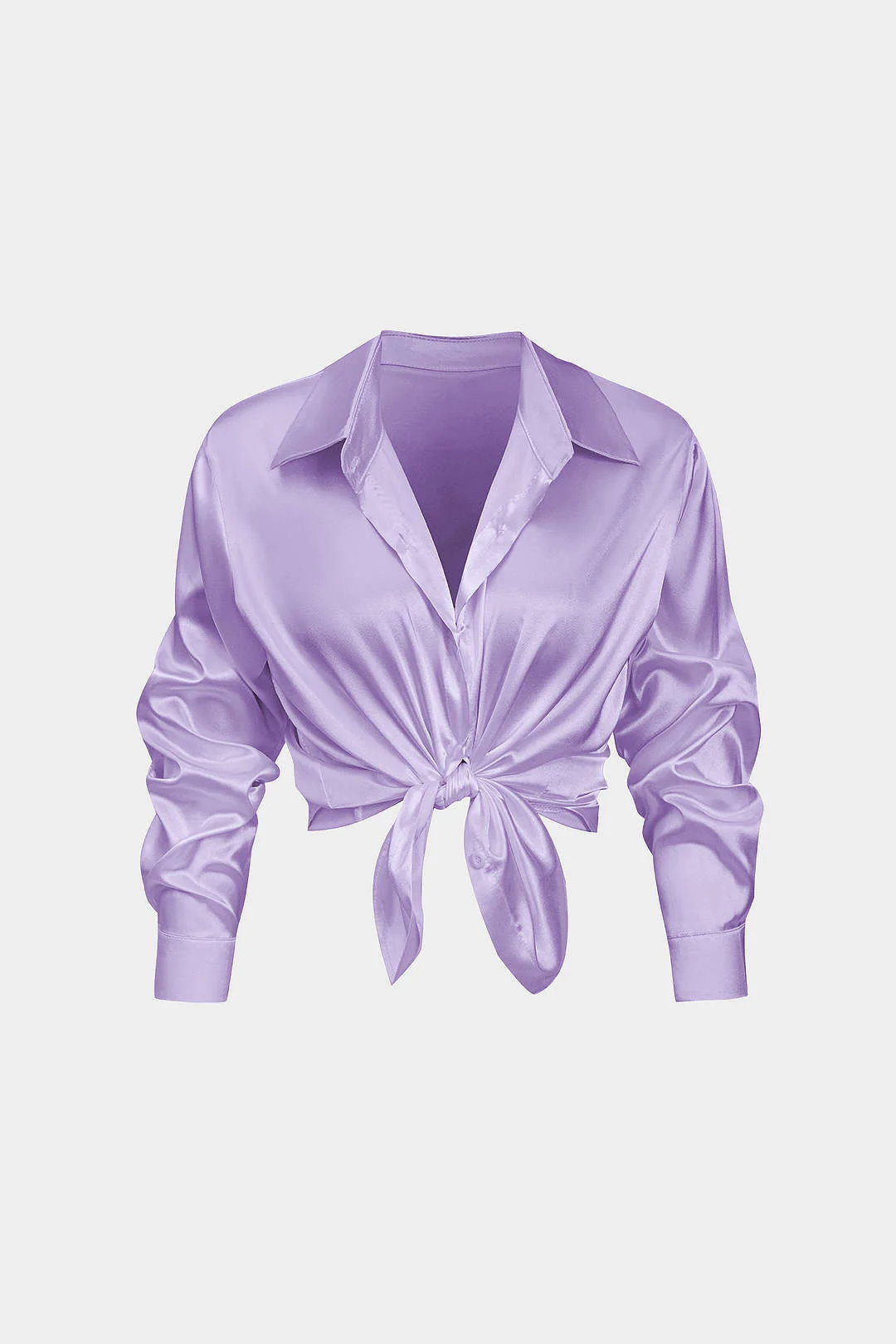 Basic Solid Satin Long-Sleeve Shirt - Image 9
