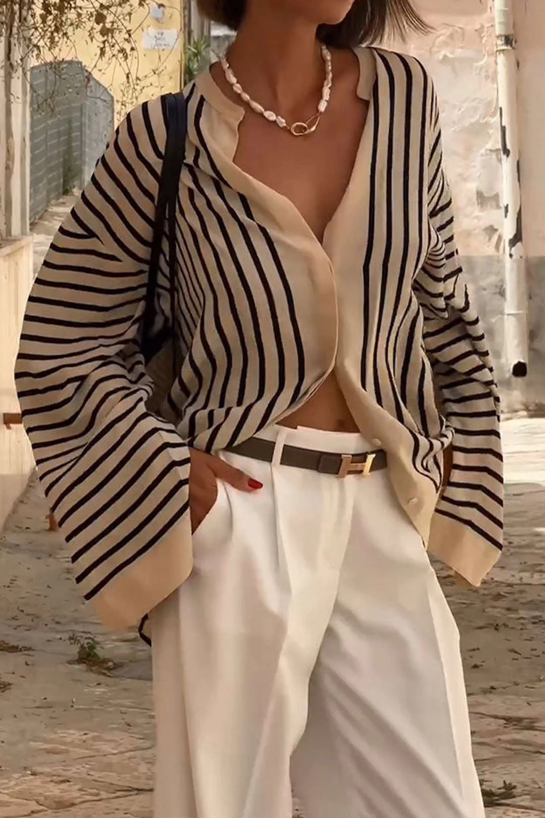 Stripe Print Satin Long-Sleeve Shirt - Image 3