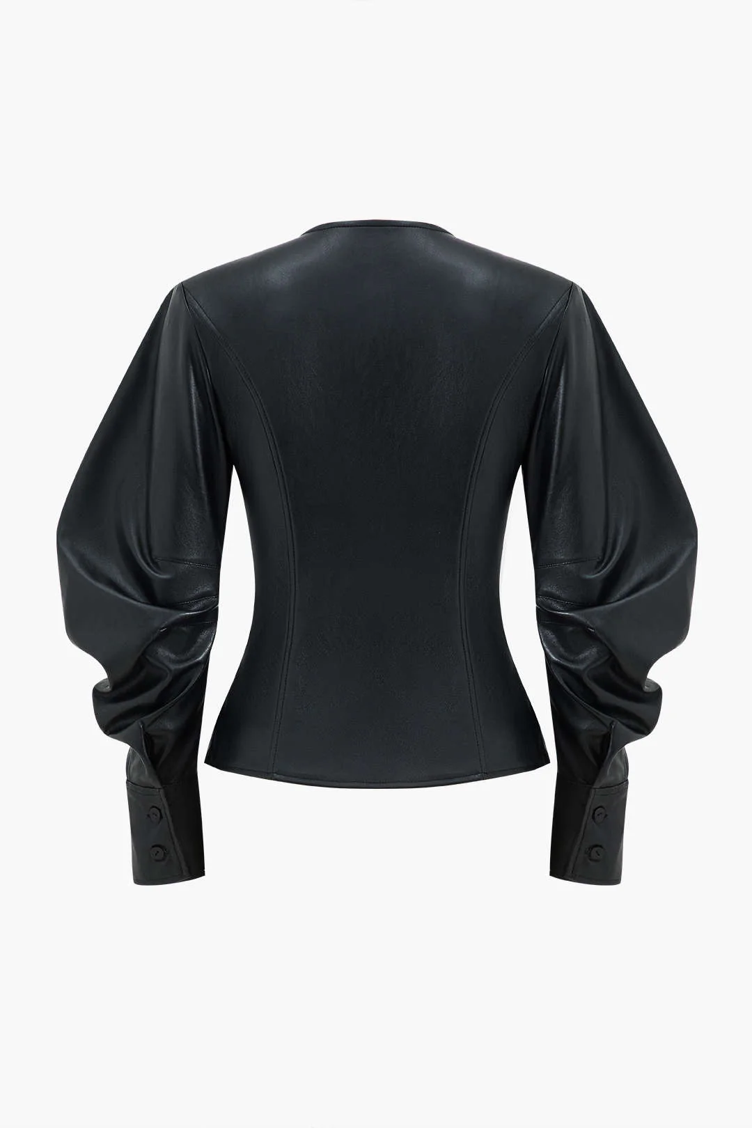 Faux Leather Metallic Button Jacket - Image 2
