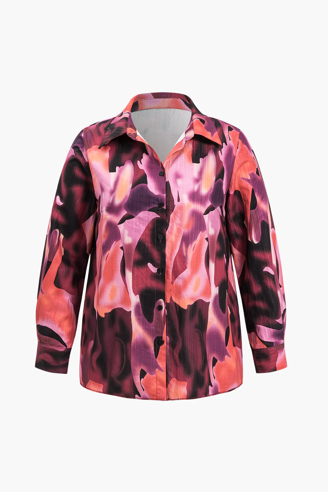 Plus Size Abstract Print Ruched Long-Sleeve Shirt - Image 2