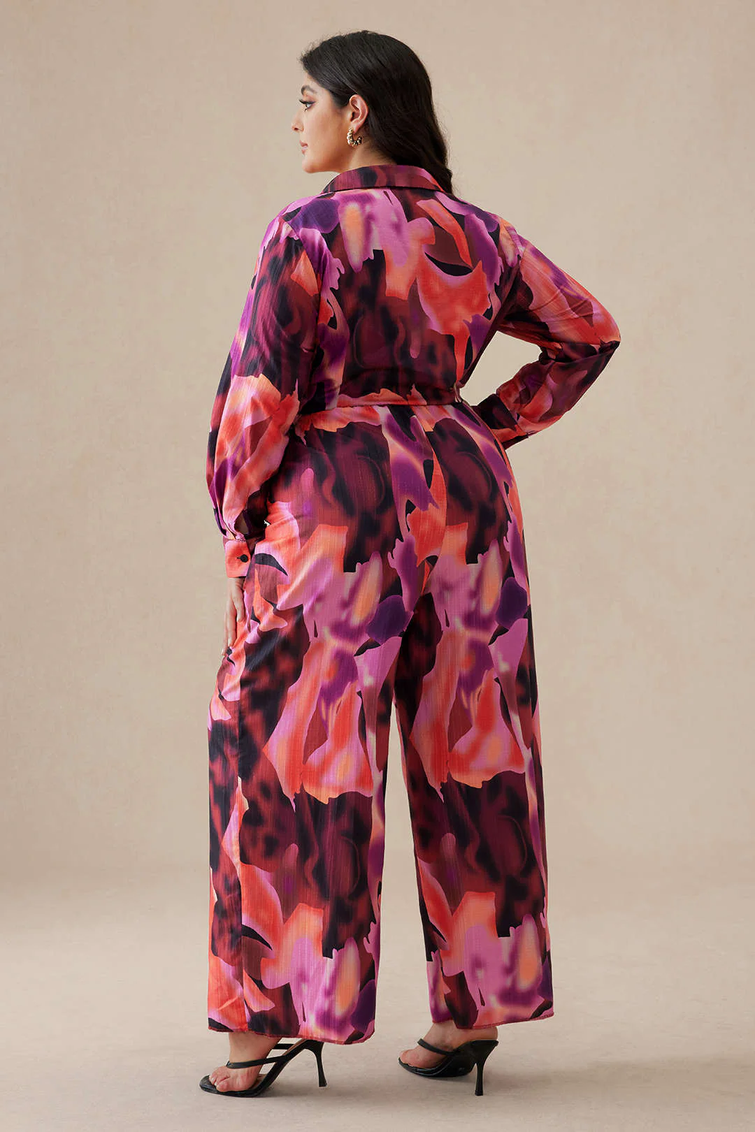 Plus Size Abstract Print Ruched Long-Sleeve Shirt - Image 6