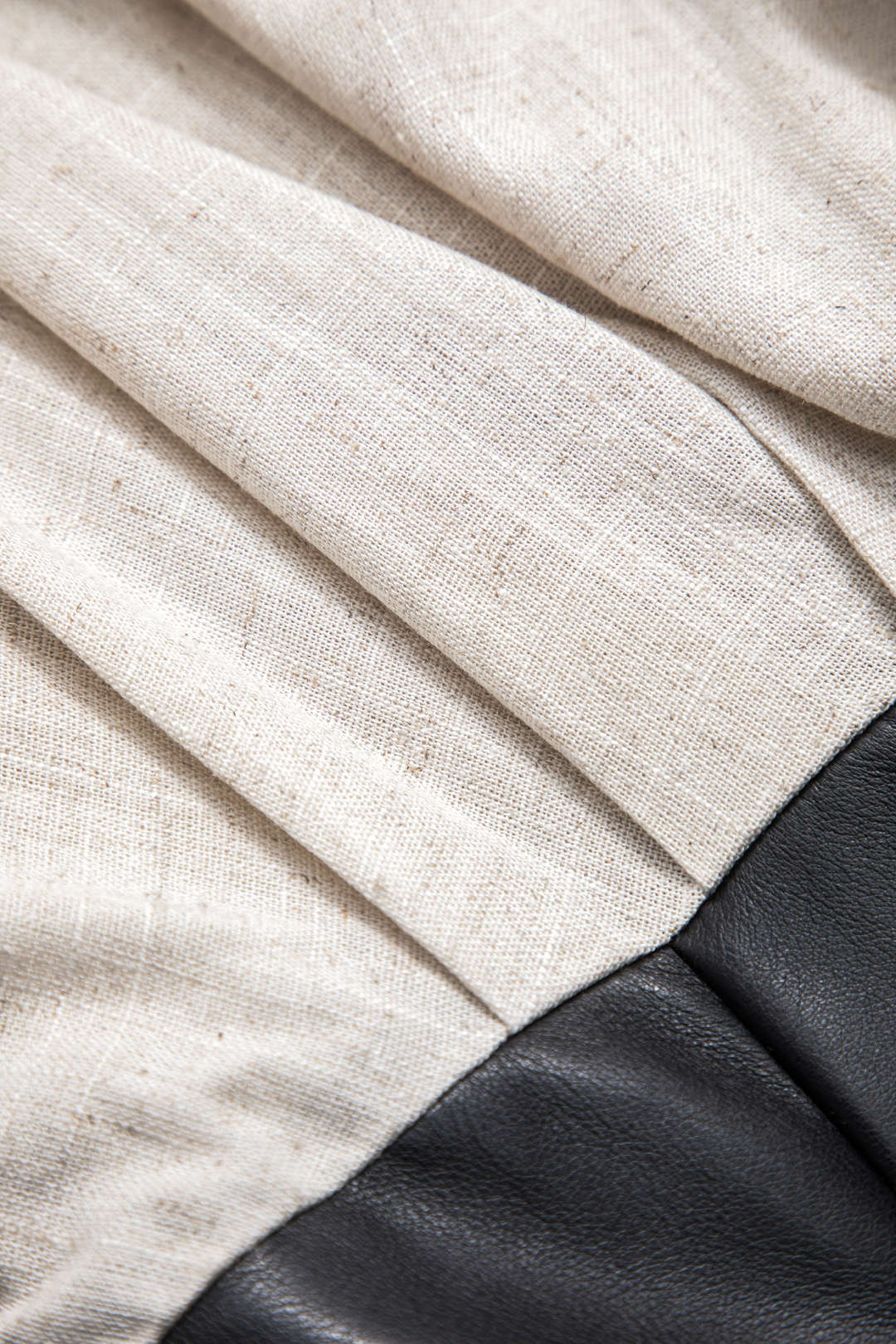 Linen Faux Leather Patchwork Long-Sleeve Shirt - Image 5
