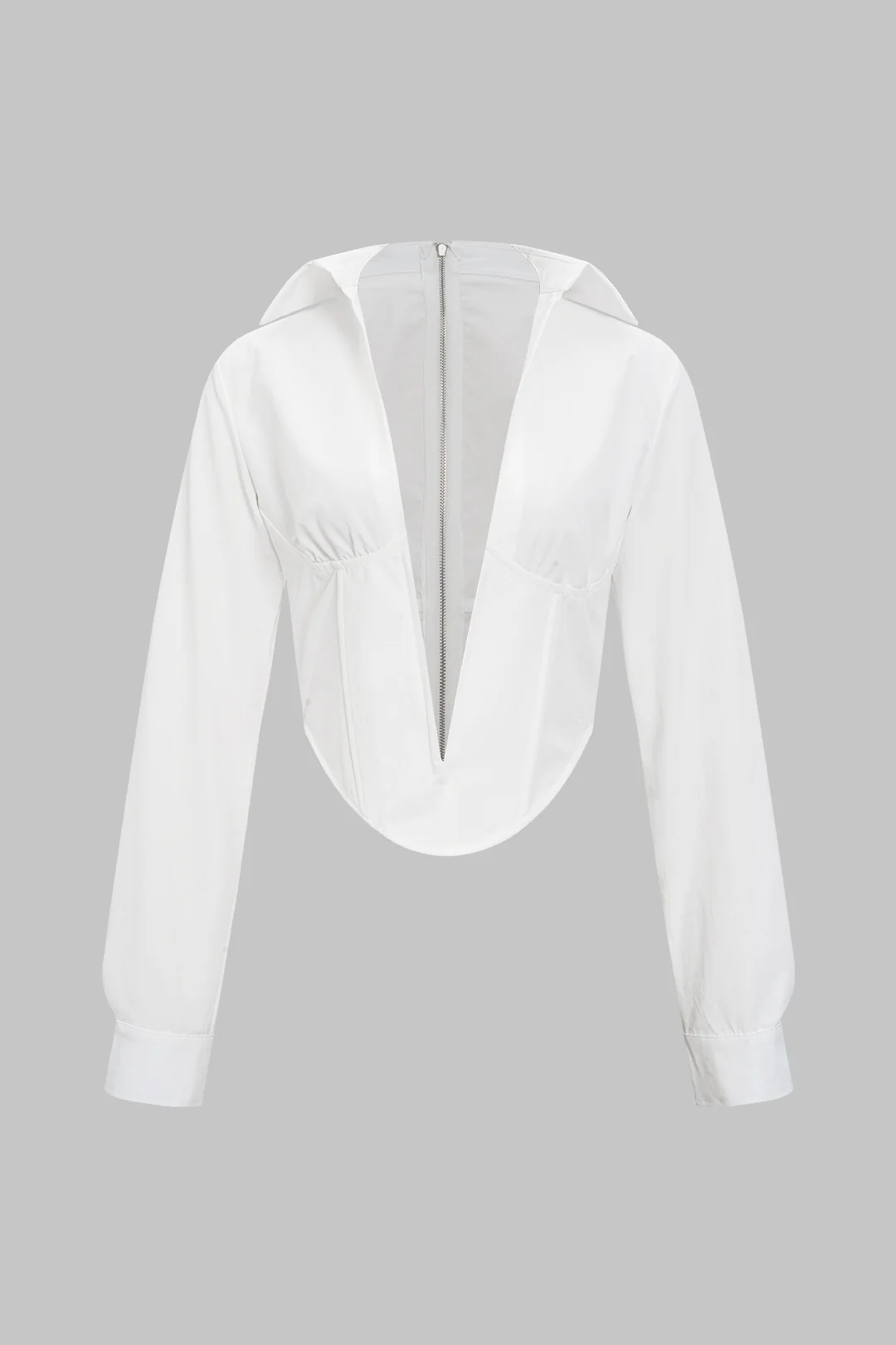 Deep V-neck Cut Out Corset Long-Sleeve Shirt - Image 3