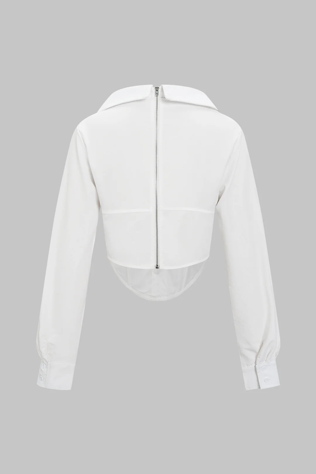 Deep V-neck Cut Out Corset Long-Sleeve Shirt - Image 4