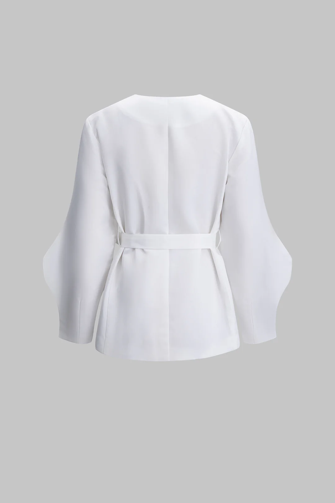 Solid V-Neck Tie Up Long-Sleeve Shirt - Image 3