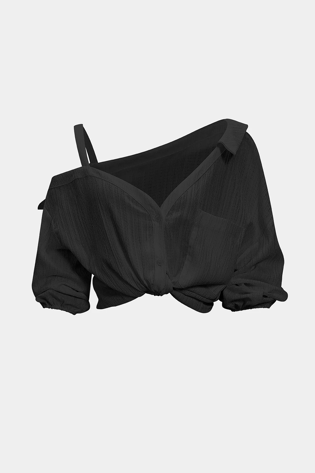 Button Asymmetrical Backless Long-Sleeve Shirt - Image 11