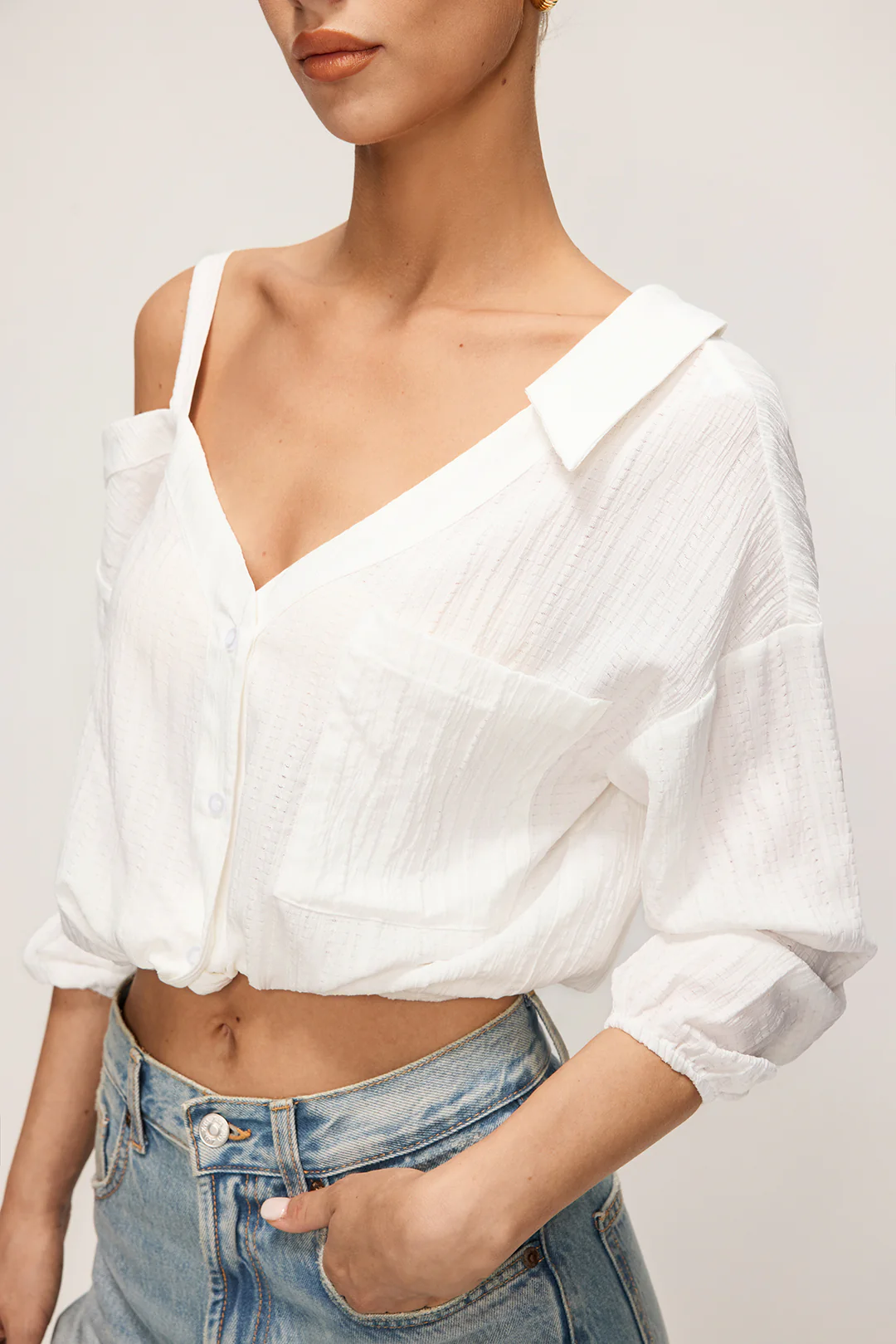 Button Asymmetrical Backless Long-Sleeve Shirt - Image 9