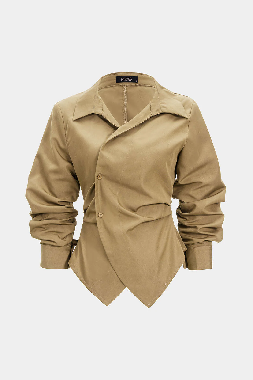 Button Irregular Ruched Long-Sleeve Shirt - Image 10