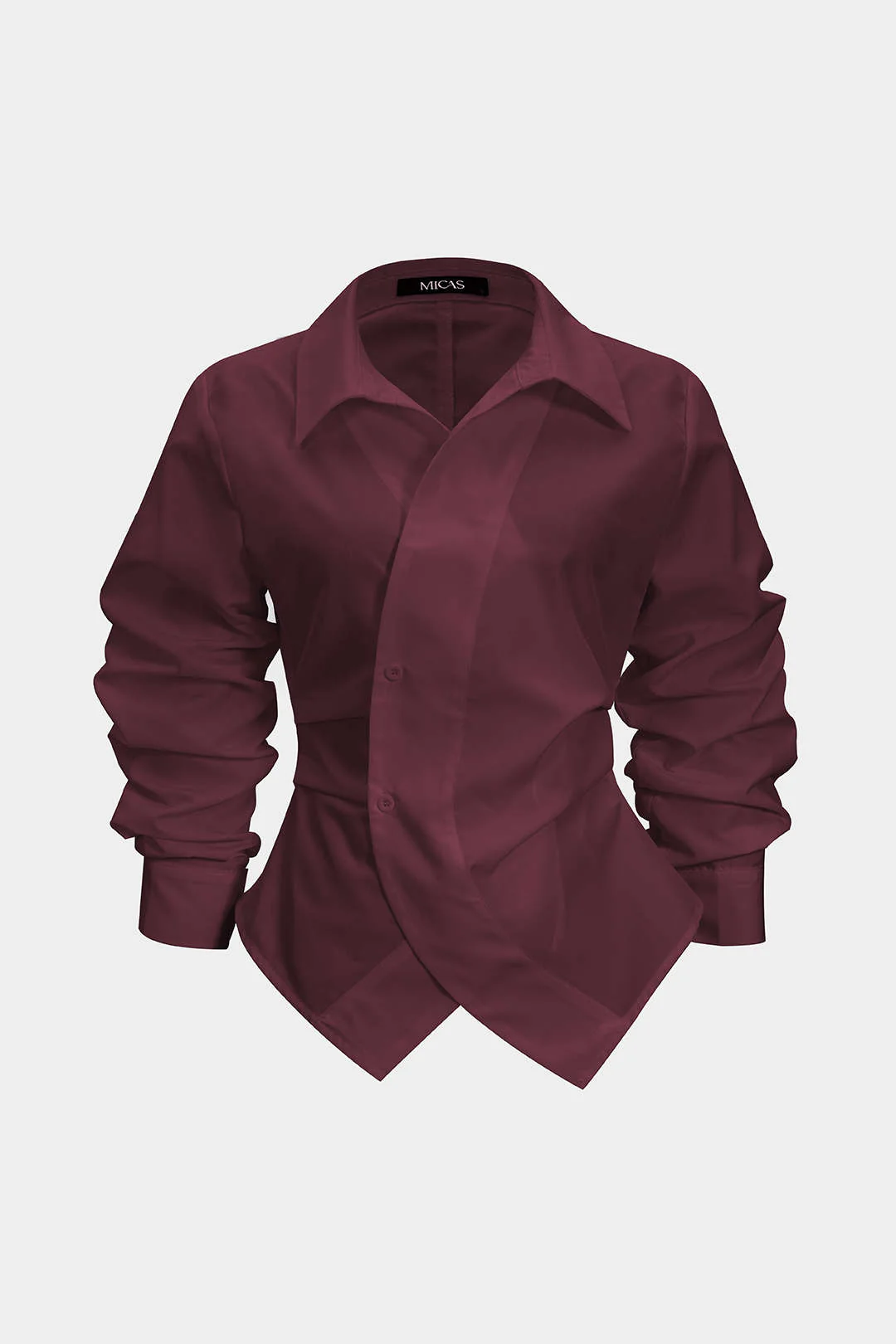 Button Irregular Ruched Long-Sleeve Shirt - Image 6