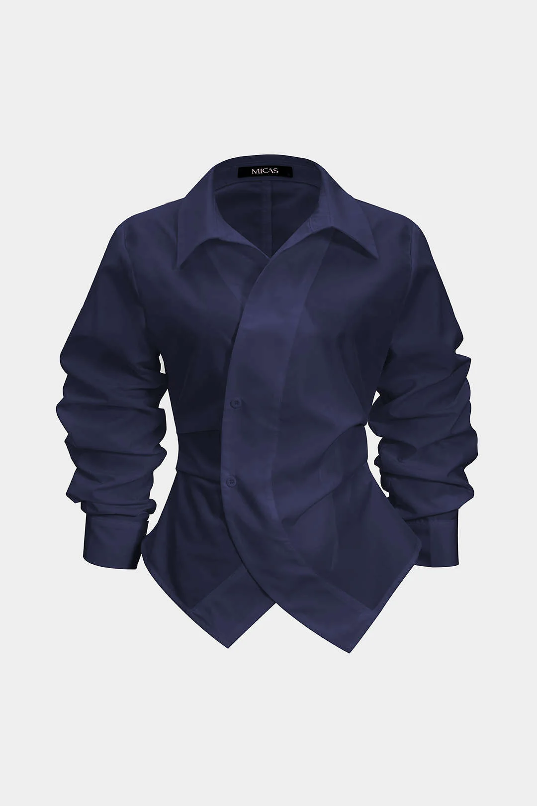 Button Irregular Ruched Long-Sleeve Shirt - Image 7