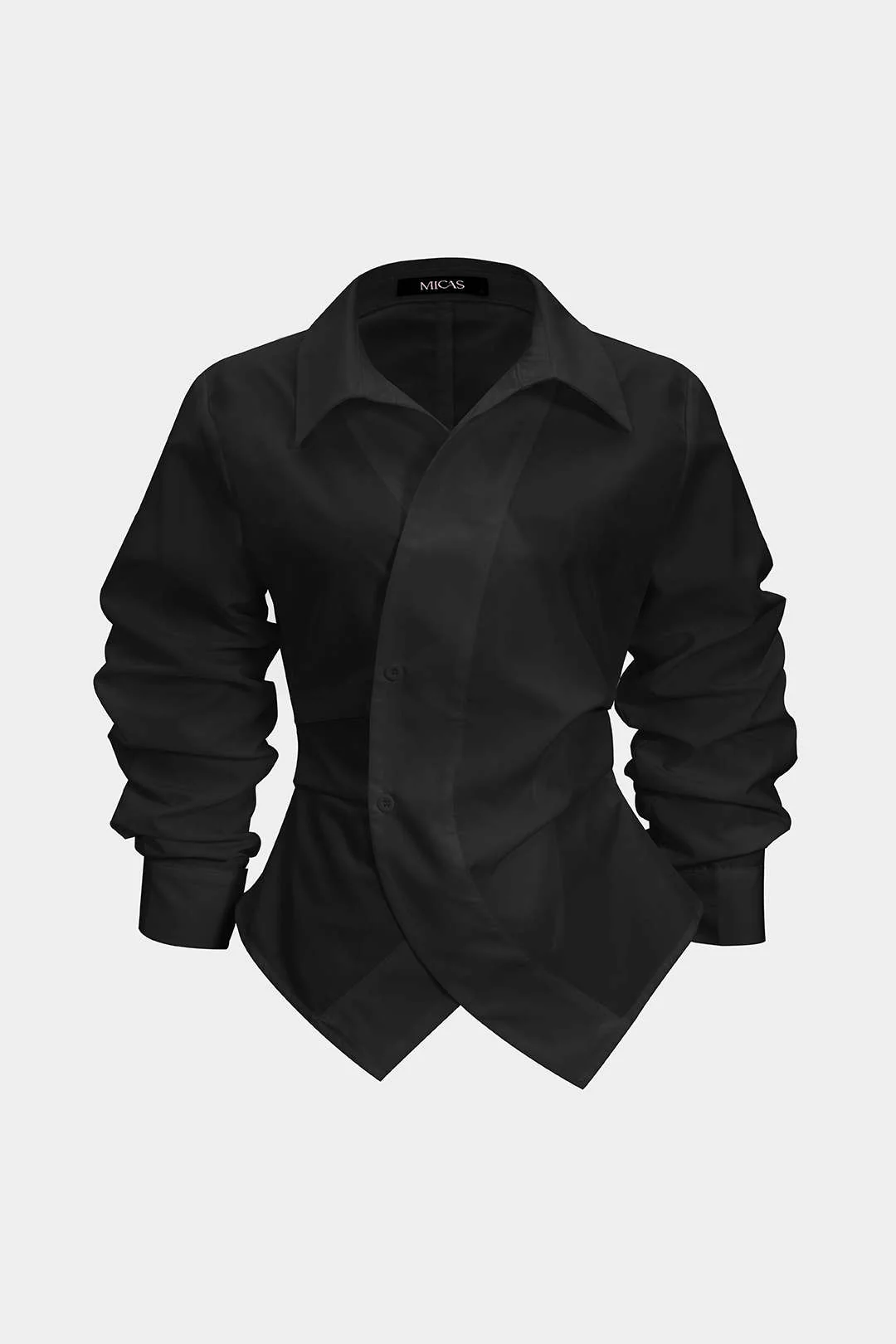 Button Irregular Ruched Long-Sleeve Shirt - Image 8