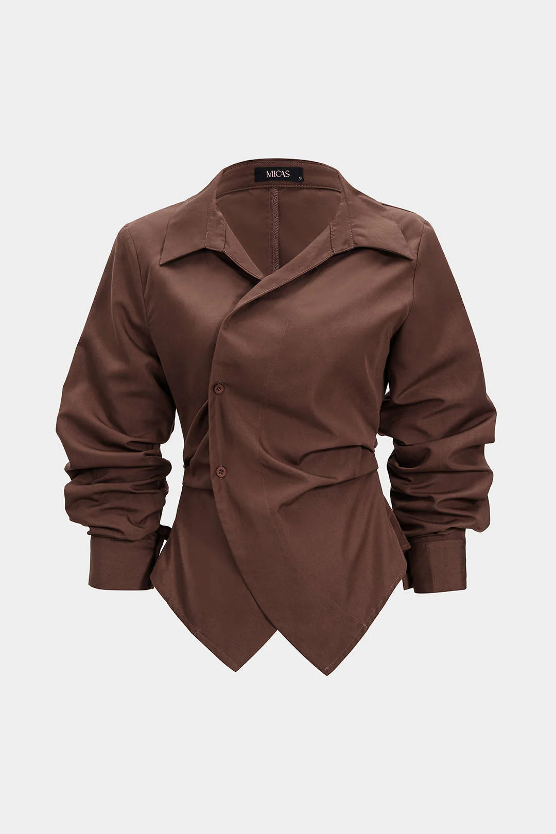 Button Irregular Ruched Long-Sleeve Shirt - Image 9