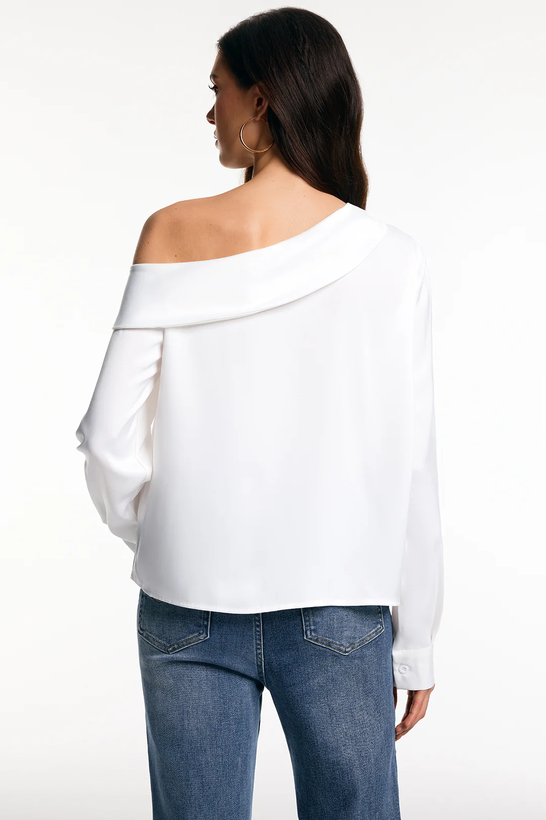 Satin One Shoulder Asymmetrical Long-Sleeve Shirt - Image 5