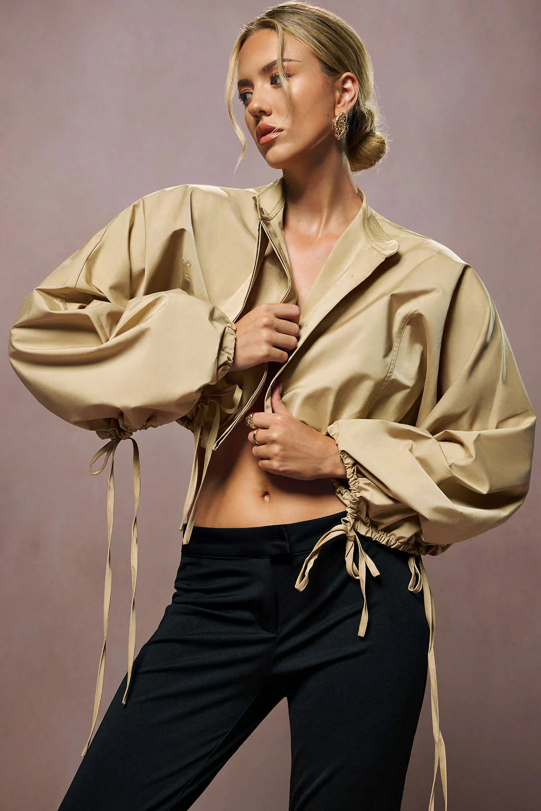 Tie-Up Ruched Long-Sleeve Jacket - Image 10