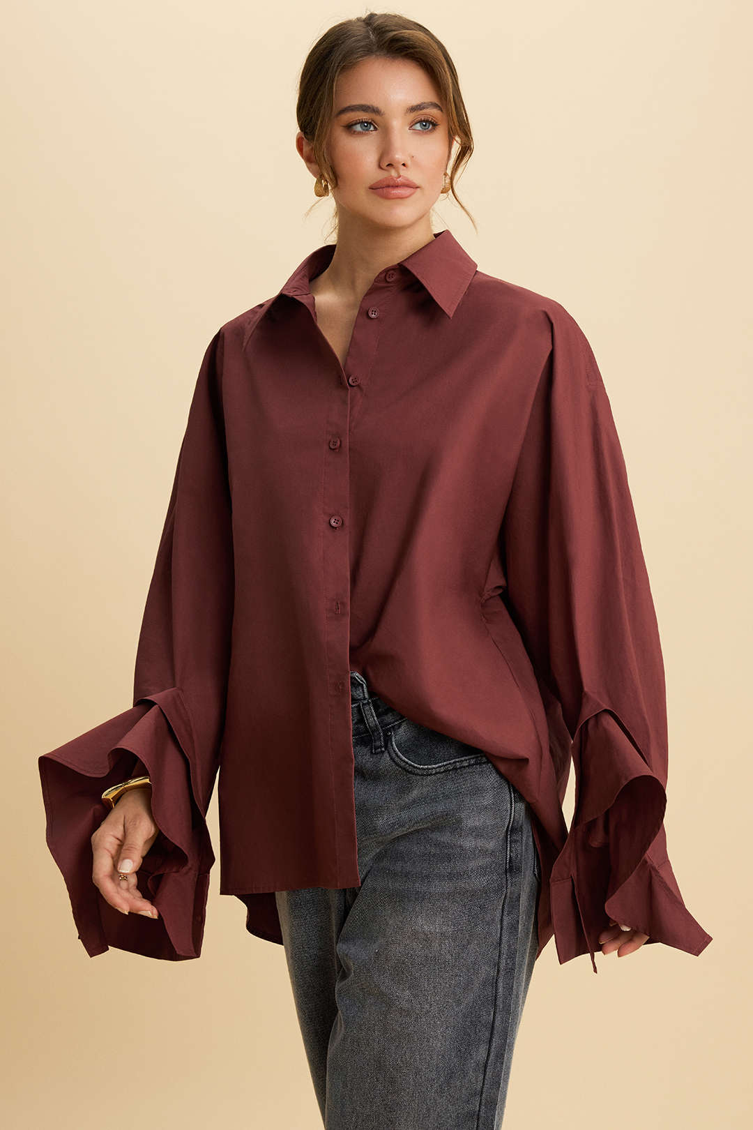 Button Ruffle Long-Sleeve Shirt - Image 2