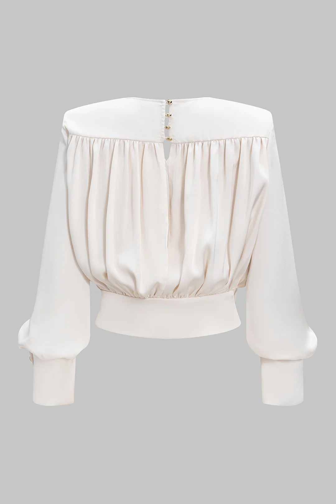 Satin V-Neck Ruched Long-Sleeve Shirt - Image 2