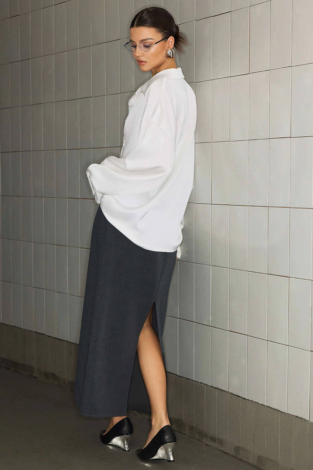 Satin Ruched Long-Sleeve Shirt - Image 3