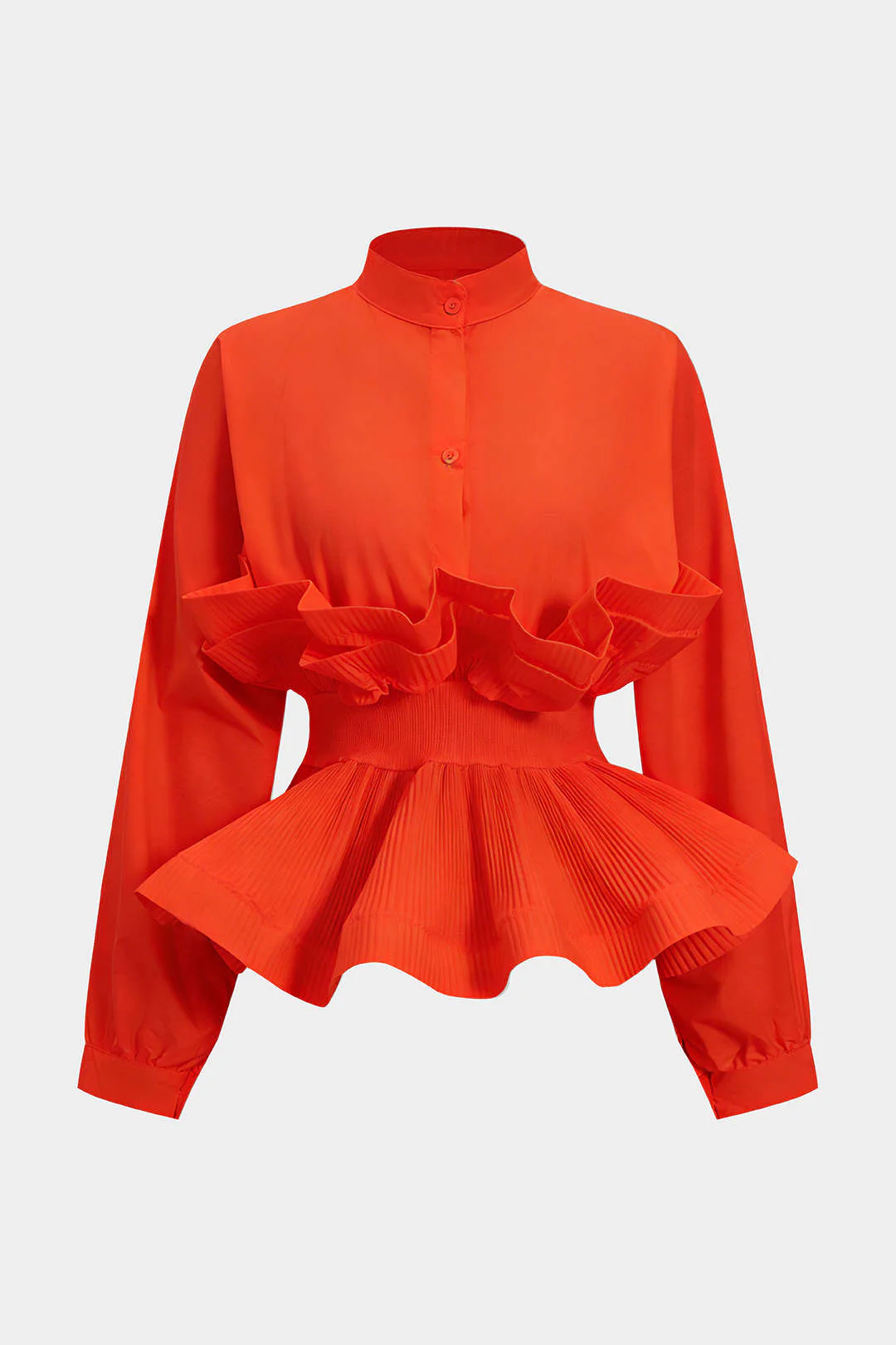 Ruffle Pleated Button Long-Sleeve Shirt - Image 9