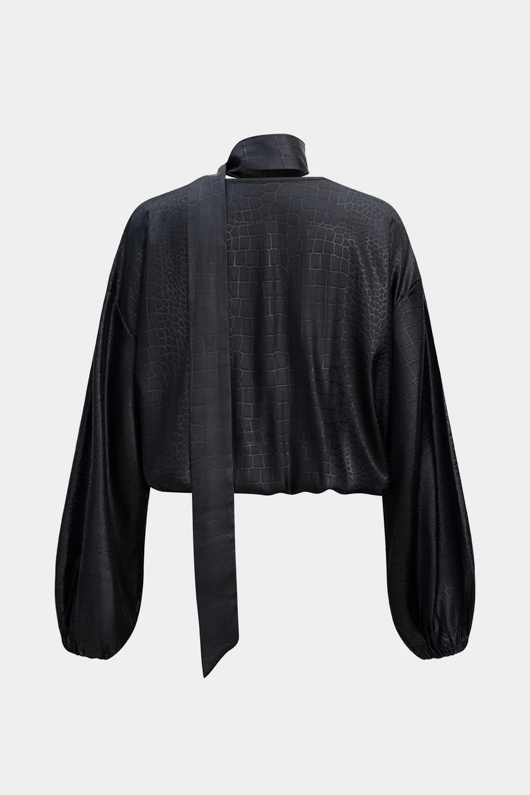 Satin Texture Ruched Long-Sleeve Top With Scarf - Image 6