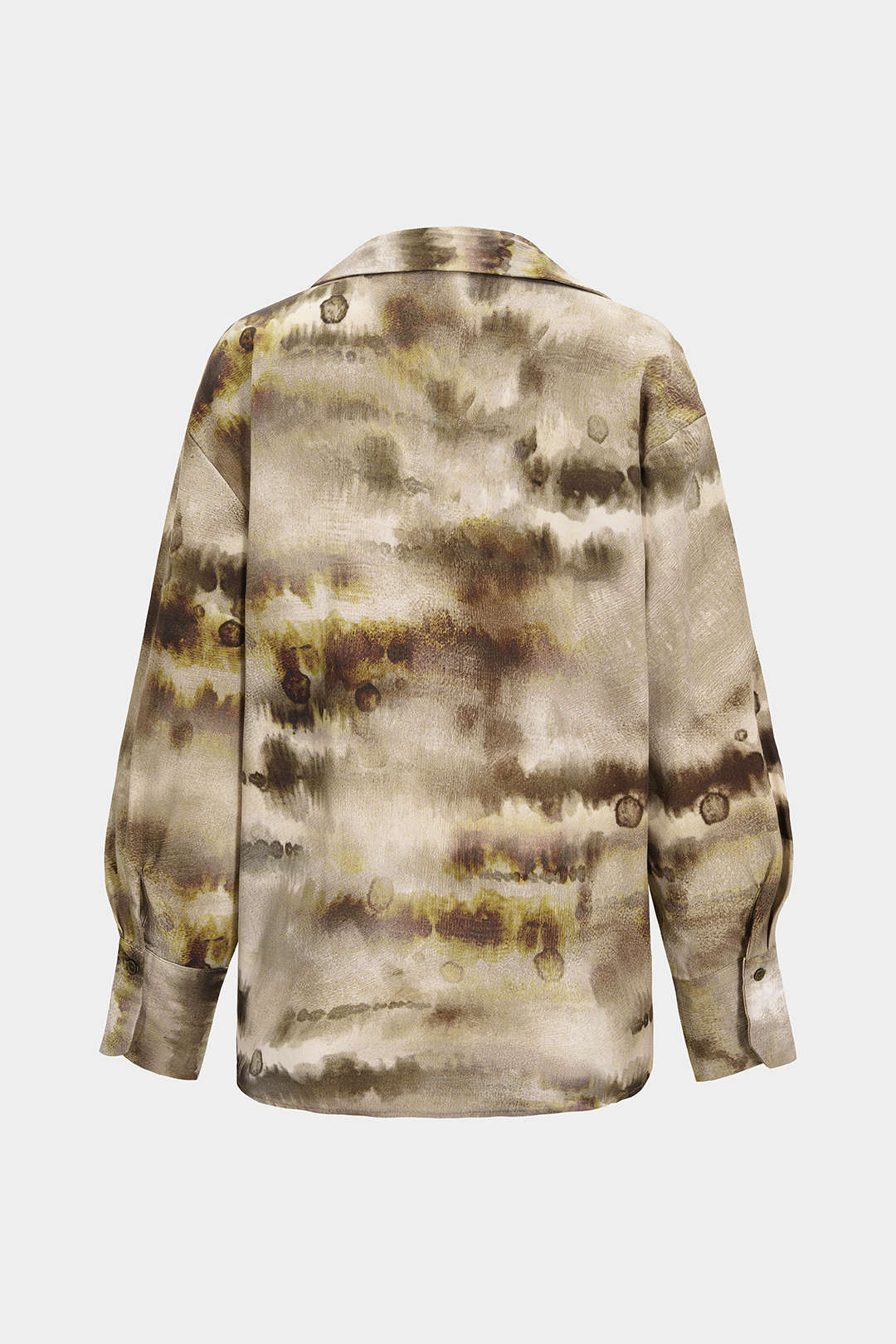 Tie Dye Print Satin Button Long-Sleeve Top - Image 2