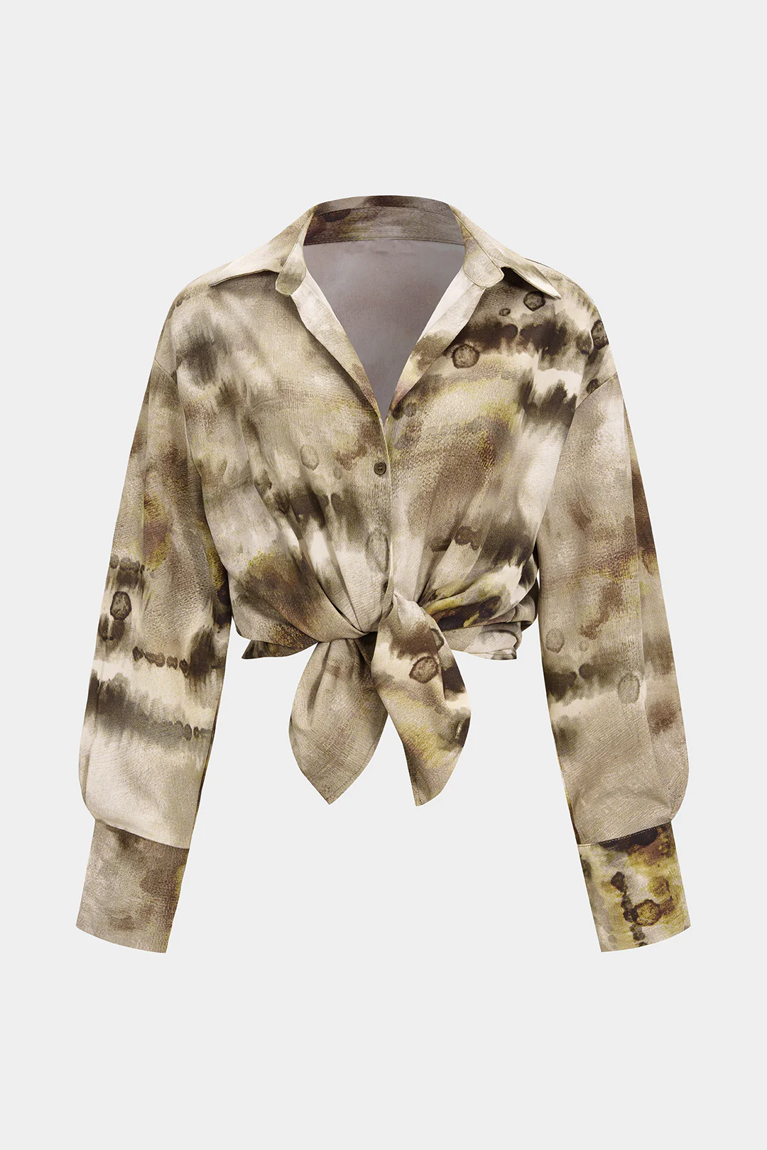 Tie Dye Print Satin Button Long-Sleeve Top - Image 3