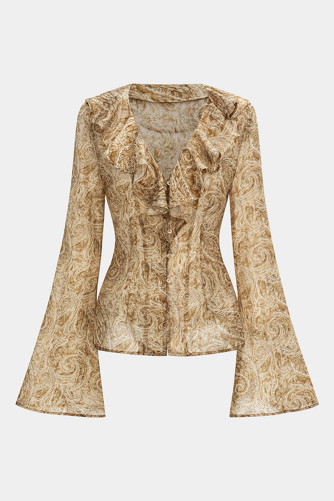 Abstract Print Ruffle Neck Long-Sleeve Shirt - Image 6