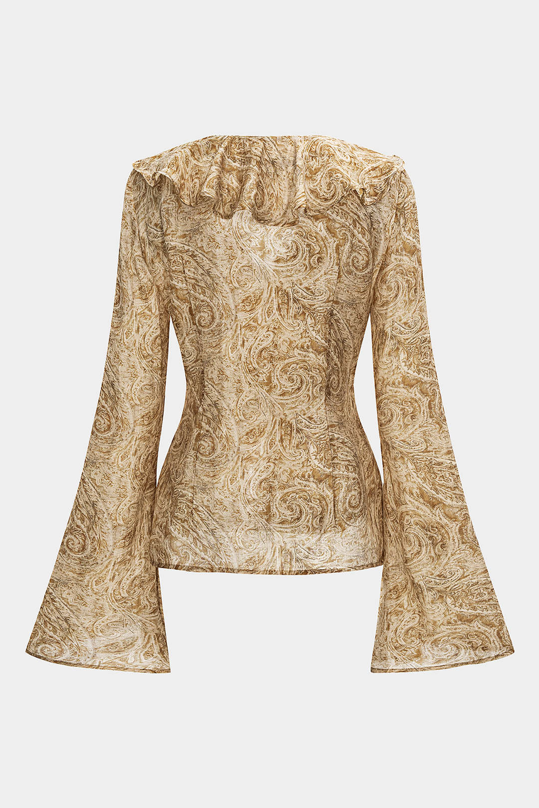 Abstract Print Ruffle Neck Long-Sleeve Shirt - Image 7
