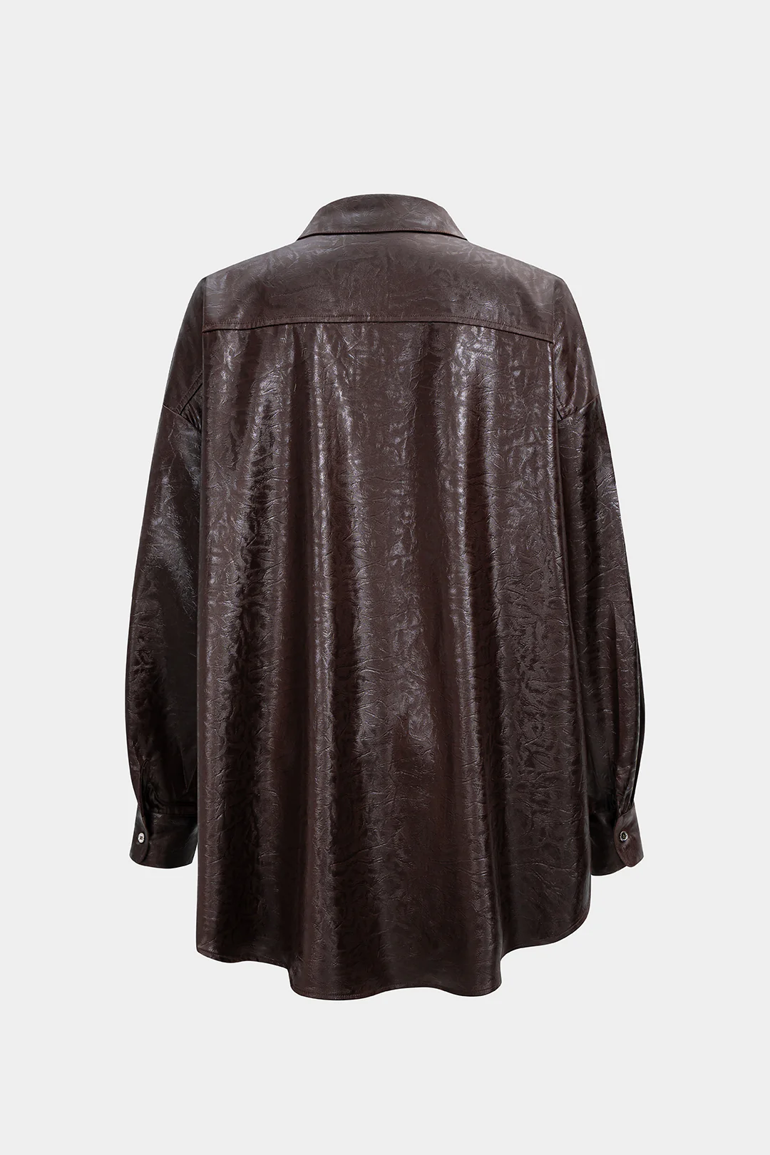 Faux Leather Button Long-Sleeve Shirt - Image 3