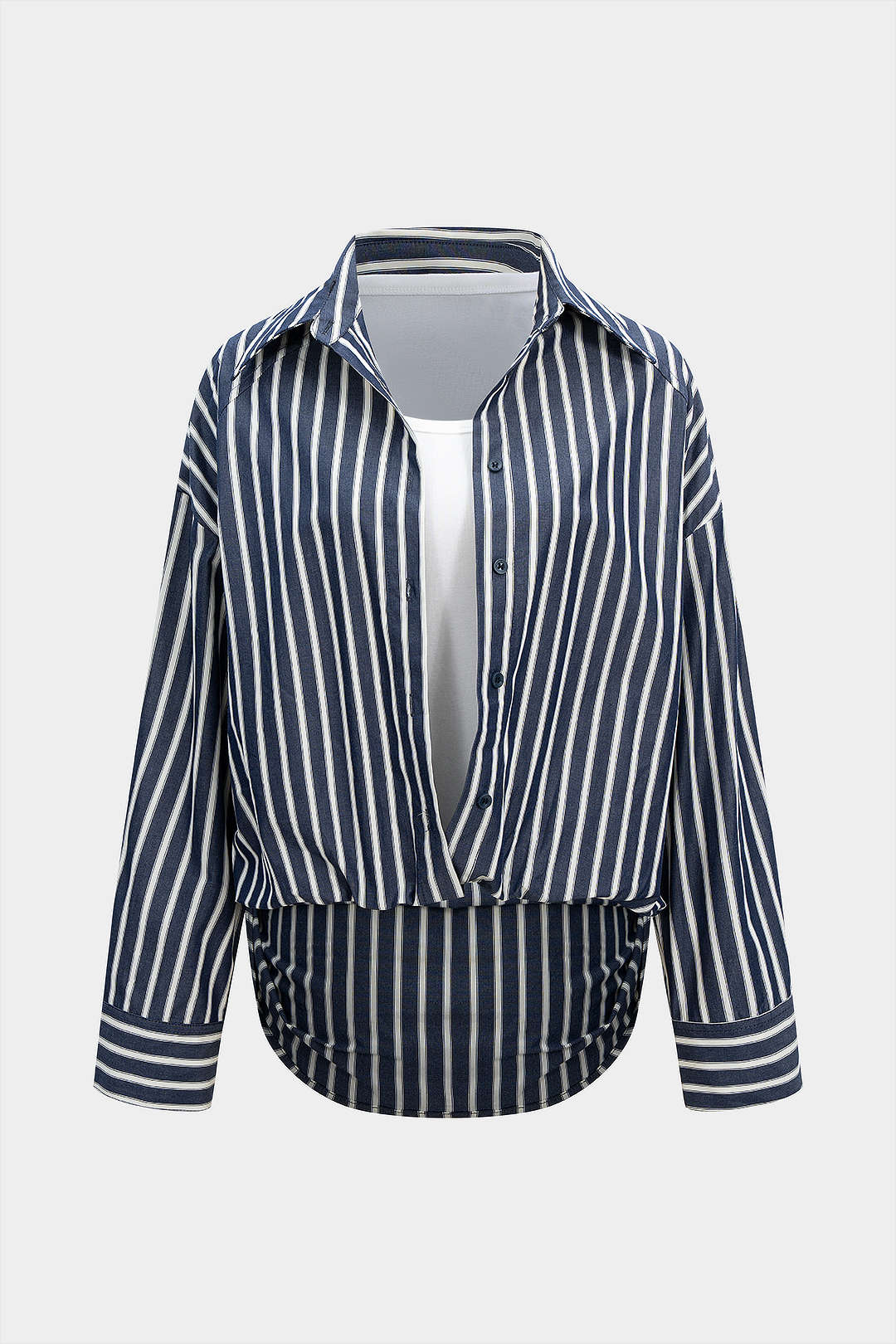 Stripes Print Button Long-Sleeve Shirt - Image 3