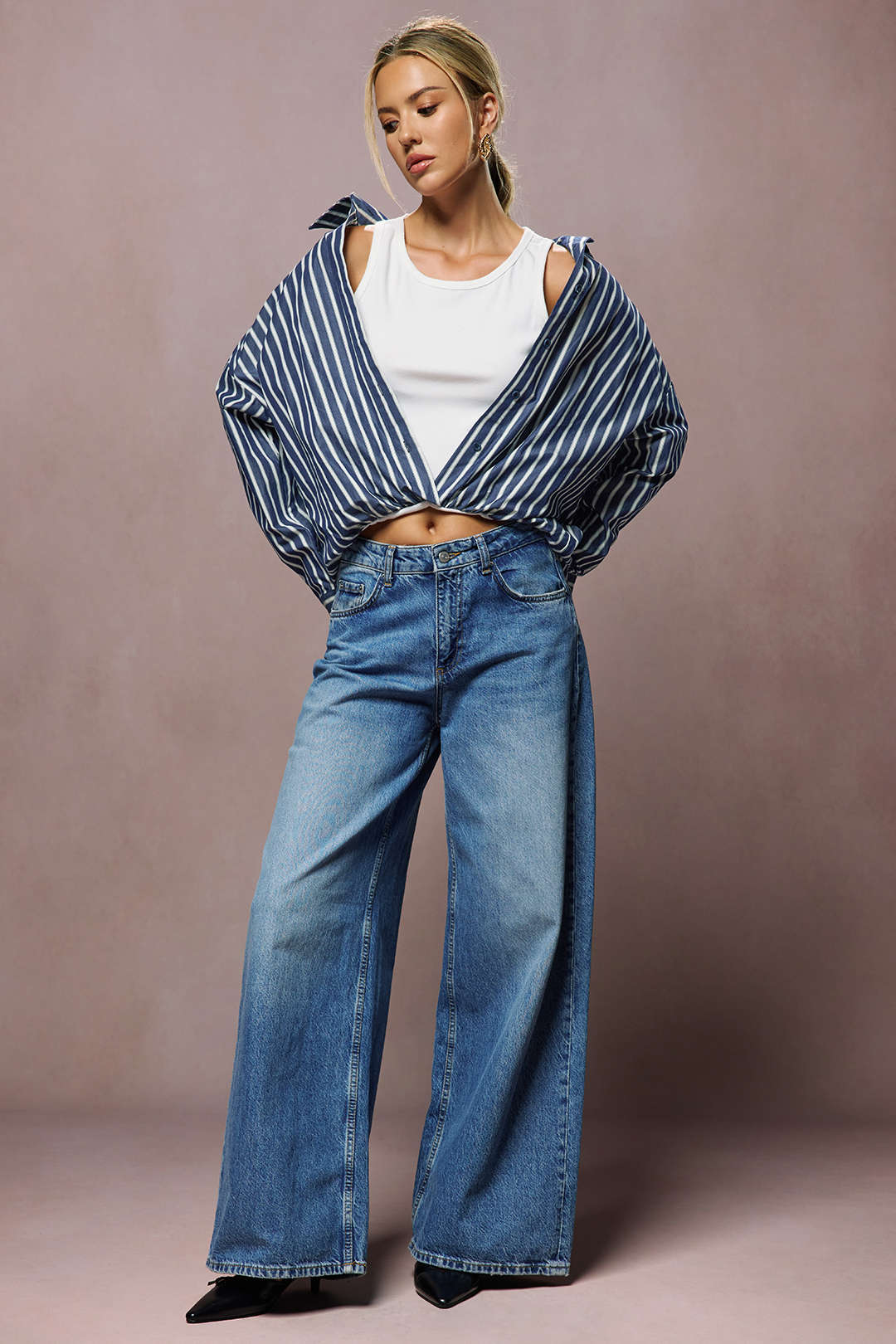 Stripes Print Button Long-Sleeve Shirt - Image 8